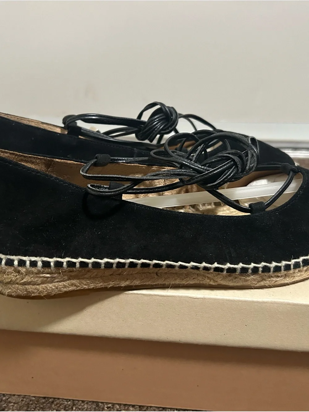 Women’s Black Faux Suede Lace-Up Espadrille Flats